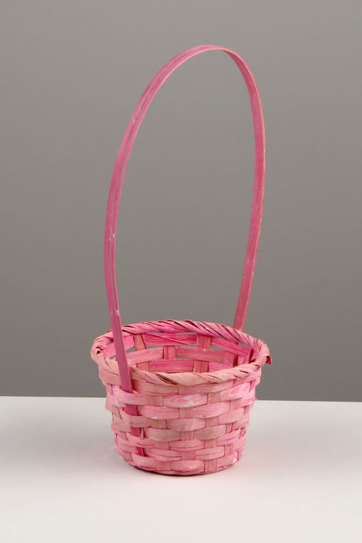 Цена за 2 шт. Корзина плетёная для хранения, 13×13×9.5 см, ручка h=21 см, бамбук, светло - розовая, Greengo