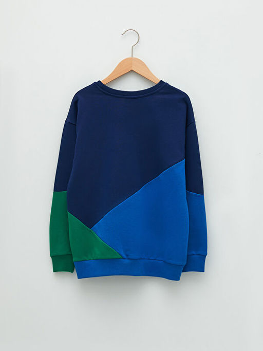 Bisiklet Yaka Renk Bloklu Uzun Kollu Erkek ?ocuk Sweatshirt - Waikiki фото 2