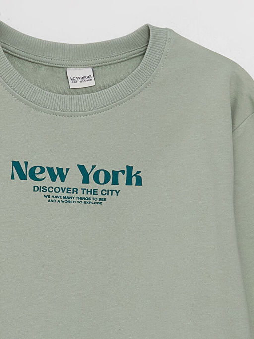 Rahat Kal?p Bisiklet Yaka Bask?l? Erkek ?ocuk Sweatshirt - Waikiki фото 2