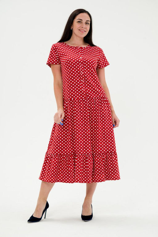 Платье женское из кулирки Кармелита горошек красный - Амадэль фото 6