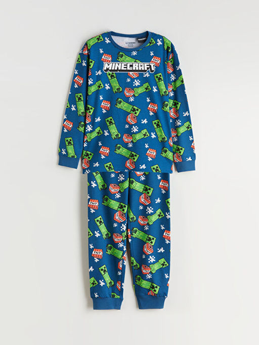Bisiklet Yaka Minecraft Bask?l? Erkek ?ocuk Pijama Tak?m?