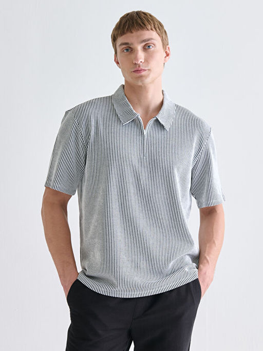 Polo Yaka ?izgili Penye Erkek Ti??rt