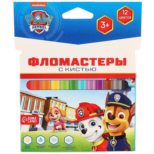 Фломастеры с кистью, 12 цветов, Щенячий патруль - Paw patrol фото 11