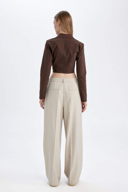 Широкие фланелевые брюки стандартной длины с высокой талией и карманами - Defacto фото 7