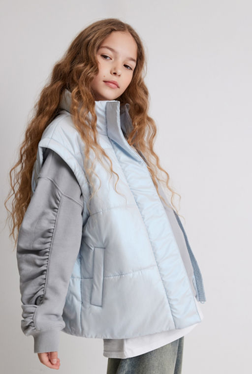 ACOOLA / Утеплённая куртка со съёмными рукавами для девочек в серо-голубом цвете фото 5
