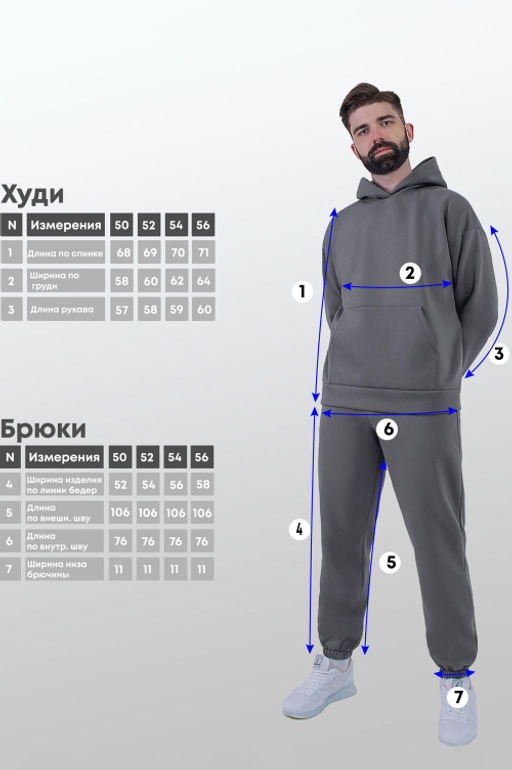 Арт. 69101 Костюм с брюками мужской с начесом  50-56 (4 шт) Цвет:серый