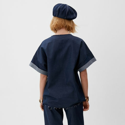 Футболка оверсайз женская MINAKU: Jeans Collection, синяя, размер 48