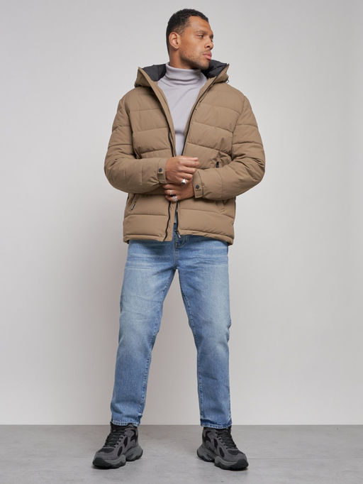 Куртка спортивная мужская зимняя с капюшоном коричневого цвета 8357K - Wonderrman фото 15