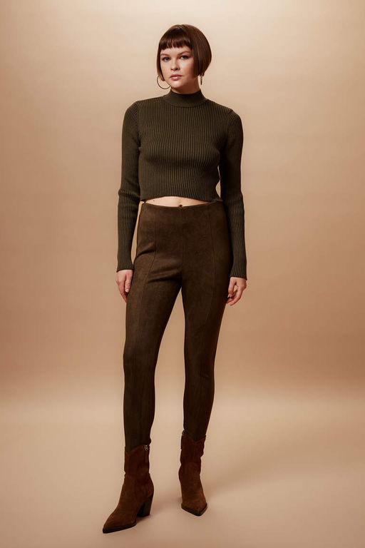 Normal Bel Basic Duz Uzun Suet Tayt - Defacto фото 3