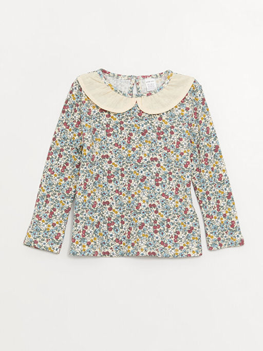 Bisiklet Yaka ?i?ek Desenli K?z Bebek Ti??rt - Waikiki фото 3