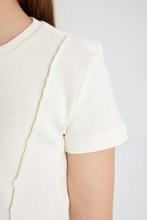 Облегающая футболка в рубчик с короткими рукавами для девочек - Defacto фото 6