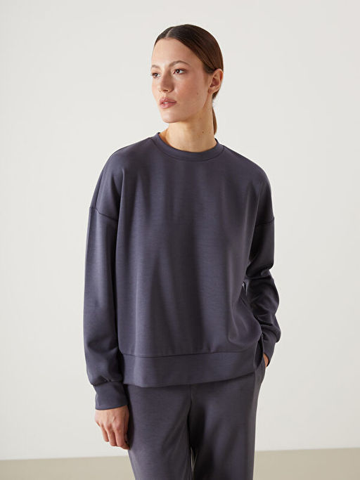 Oversize Modal Kar???ml? Kad?n Sweatshirt