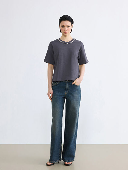 Bisiklet Yaka Ta?l? Kad?n Ti??rt