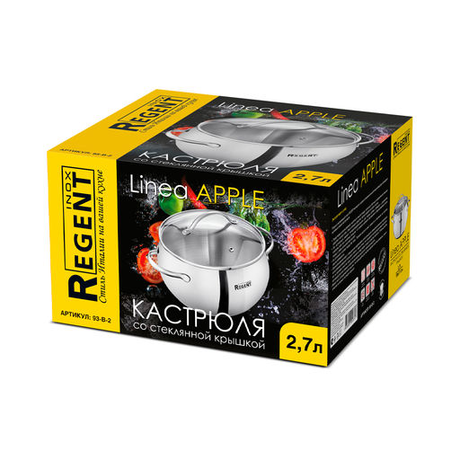 Кастрюля зерк. полировка со стек. кр. 2,7л, 18*11 см Linea APPLE B нерж. арт. 93-B-2