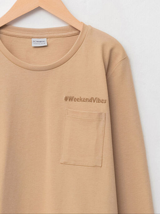 Bisiklet Yaka Nak?? Detayl? Uzun Kollu Pamuklu Erkek ?ocuk Ti??rt - Waikiki фото 3