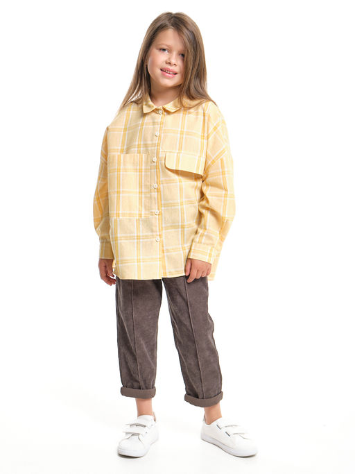 Рубашка для девочки оверсайз в клетку UD 7983 желтая клетка - Mini maxi фото 5