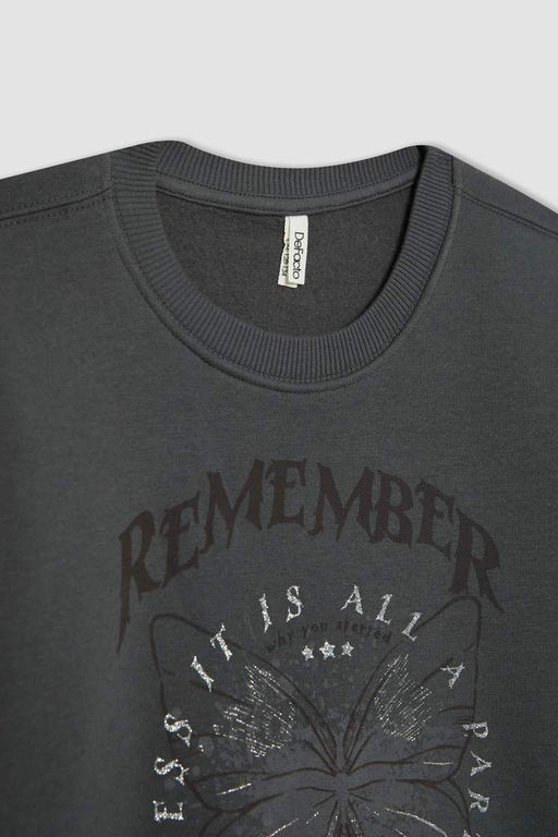 Толстый свитшот с круглым вырезом и принтом для девочек - Defacto фото 8