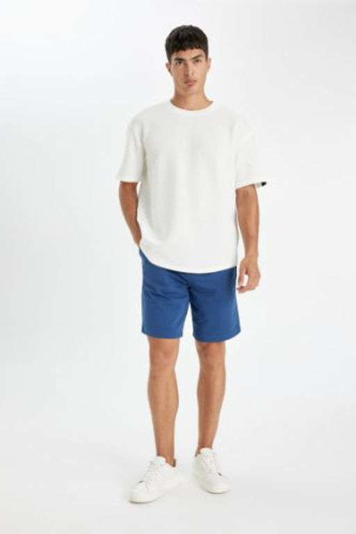 Regular Fit Cepli Basic Duz Bermuda Sort