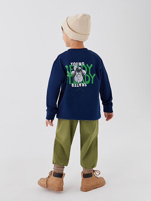 Bisiklet Yaka Nostaljik Maymun Bask?l? Uzun Kollu Erkek ?ocuk Sweatshirt - Waikiki фото 3