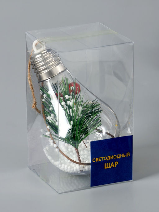 Ёлочный шар Еловая ветка, 5 LED, от батареек, свечение тёплое белое - Luazon lighting фото 4