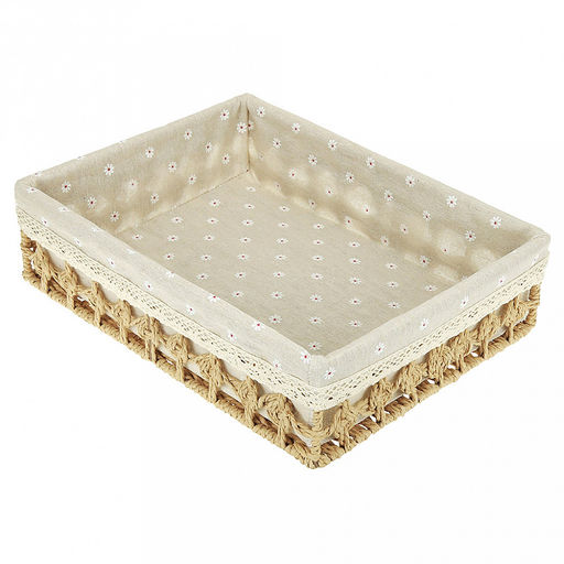 Корзина-сухарница плетеная Миледи набор 3 штуки: 38х28см h10см; 35х25см h8см; 32х22см h6см, металлический каркас, чехол хлопок, форма прямоугольная, цвет - бежевый, ручная работа (Китай) - Домашняя мода фото 2