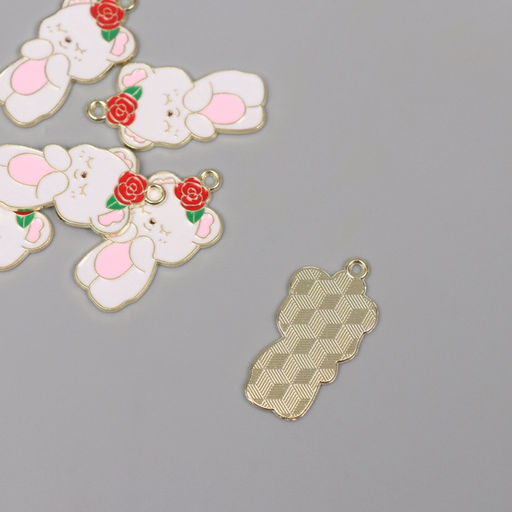 Цена за 6 шт. Декор для творчества металл, эмаль Мишка с цветочком, 2.8?1.5 см