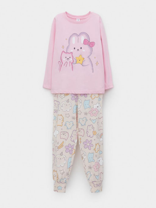 К 1606/светло-розовый,цветные зверята пижама дет