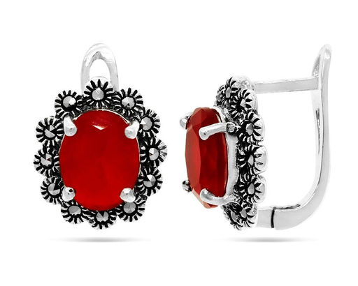 Серьги из серебра марказит, синт.рубин, SL-AGA110