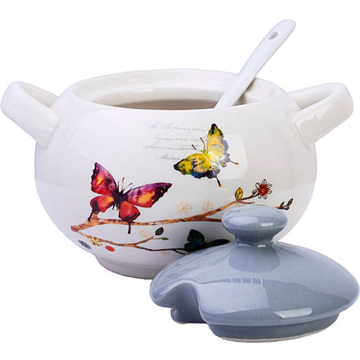 60128 Сахарница с крышкой 375мл с ложкой 3пр Бабочки в саду доломит LR (х36) - Mayer&boch фото 3