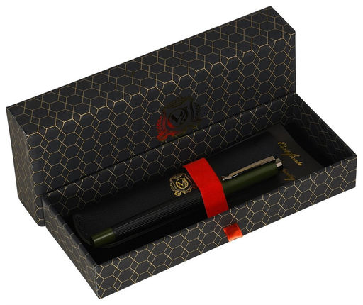 Ручка роллер Manzoni "Benevento" синяя, 0.7мм (MABR-GG, 244768) корпус оружейный металл, кожаный чехол + подарочный футляр