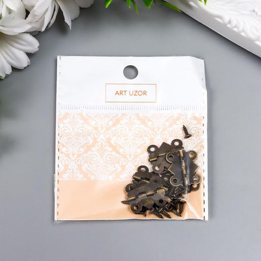 Цена за 4 шт. Петля для шкатулки (ключницы), металл, фигурная, под бронзу, набор 6 шт., 1.5×2.1 см