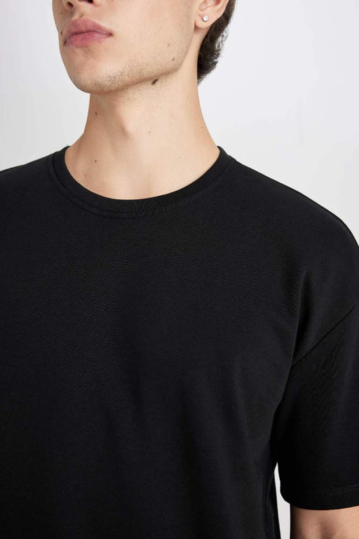 Базовая футболка свободного кроя с круглым вырезом и короткими рукавами - Defacto фото 5