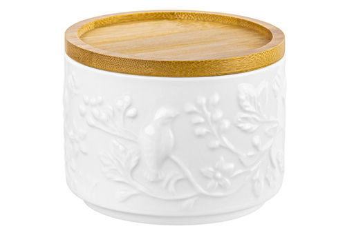 Банка д/хранения 250 мл 9,3*9,3*7 см Птички на ветке + дер. крышка-подставка с сил. упл. - Elan gallery фото 4