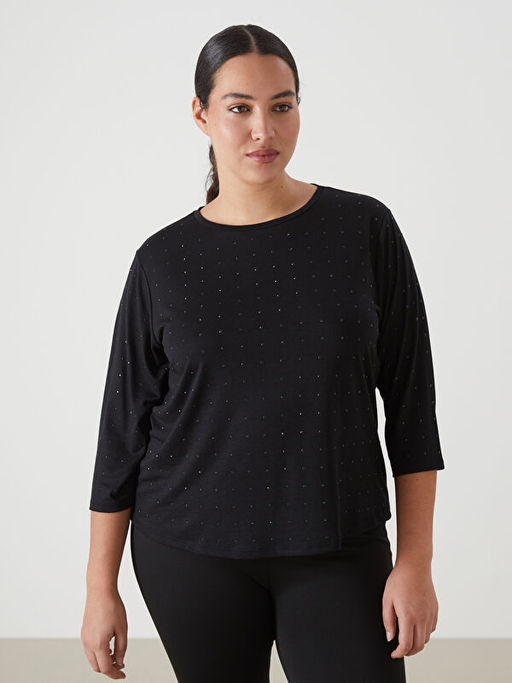 Bisiklet Yaka Parlak Ta?l? Kad?n Bluz