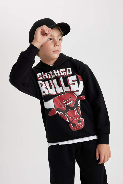 Толстовка с капюшоном NBA Chicago Bulls для мальчиков - Defacto фото 6