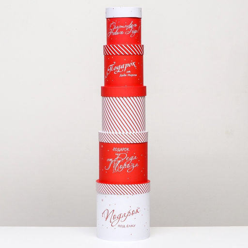 Набор шляпных новогодних коробок 5 в 1 «Подарок под Ёлку», 20×20 - 15×15 см