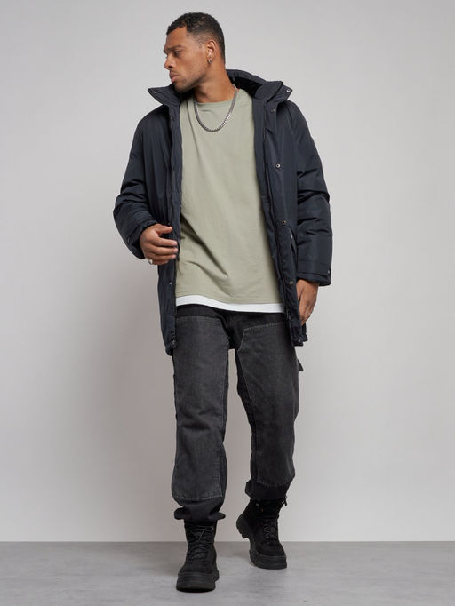 Парка мужская зимняя удлиненная молодежная темно-синего цвета 8302TS - Wonderrman фото 13