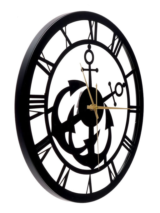 Часы настенные интерьерные «Якорь», бесшумные, плавный ход, d=40 см, металл, чёрные