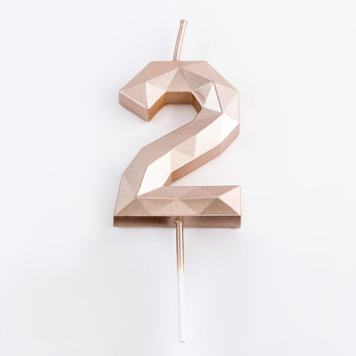 Свеча в торт на шпажке Многогранник, цифра 2, 7 см, шампань - Simaland фото 3