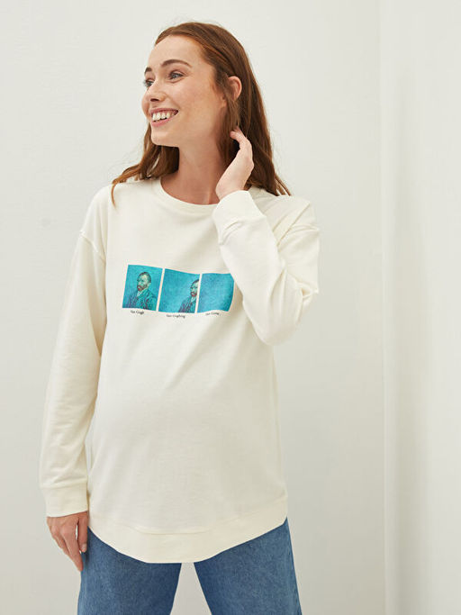 Bisiklet Yaka Vincent Van Gogh Bask?l? Uzun Kollu Kad?n Sweatshirt