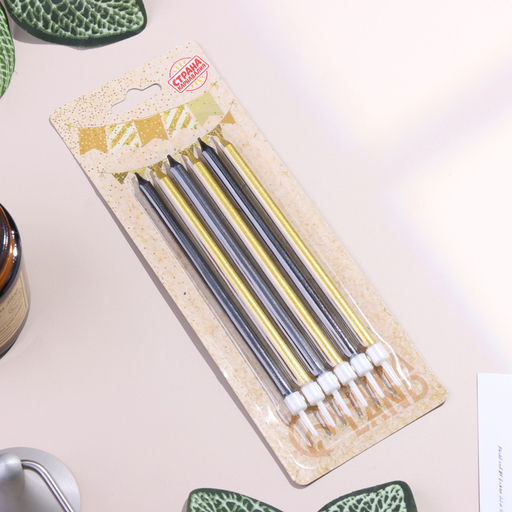 Свечи в торт Ройс, 6 шт, высокие, 13 см, чёрные и золотые - Страна карнавалия фото 7