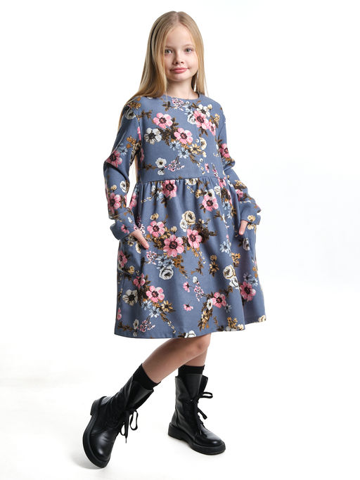 Платье для девочки вельветовое из набивного полотна UD 7844 синие мелкие цветы - Mini maxi фото 9