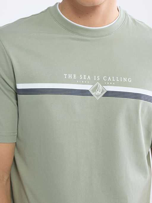 Bisiklet Yaka Bask?l? Penye Erkek Ti??rt