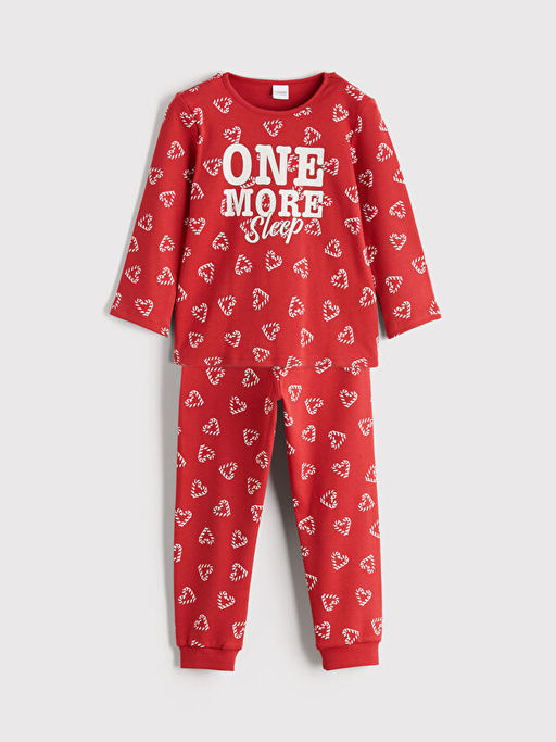 Bisiklet Yaka Bask?l? K?z ?ocuk Pijama Tak?m?