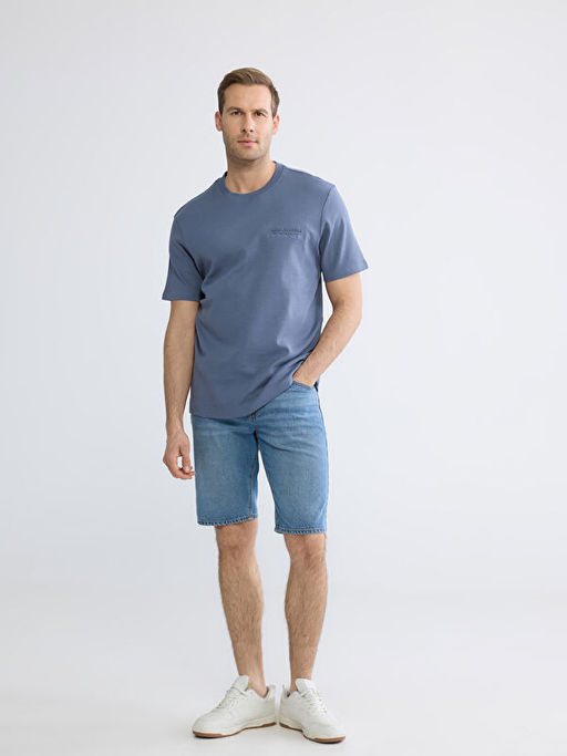 Bisiklet Yaka Nak??l? Bol Fit ?nterlok Erkek Ti??rt