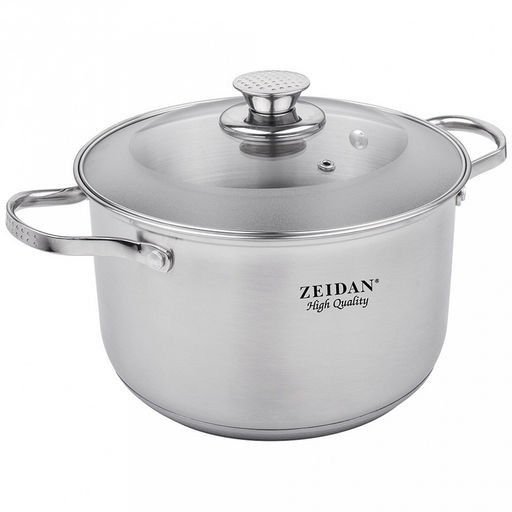 "Zeidan" "Oslo" Кастрюля из нержавеющей стали 6,6л, д24см, 5-и степовое капсулированное дно, стеклянная крышка с матовой тонировкой, внутренняя - зеркальная полировка, снаружи - матовая полировка, подарочная упаковка (Китай) Подходит для всех видов п
