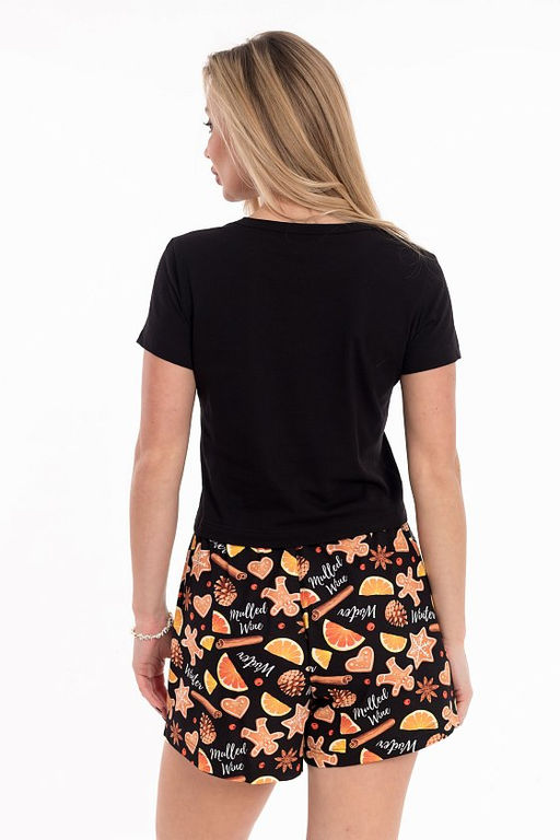Пижама футболка и шорты М325441Пчо черный/оранжевый