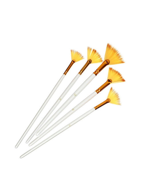 Набор кистей для рисования, синтетика, 5 штук: № 1/8, 3/8, 5/8, 1/2, 1/4, плоские, веерные, деревянная ручка, международный размер