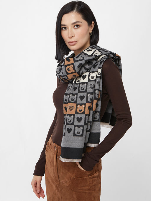 в составе ШЕРСТЬ и КАШЕМИР  Большой, мягкий, теплый двусторонний палантин с принтом. - Tantino фото 8