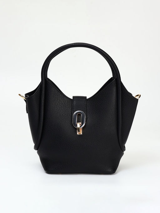 Сумка женская тоут на клапане, с косметичкой, 17×11×22 см, однотонная, чёрная